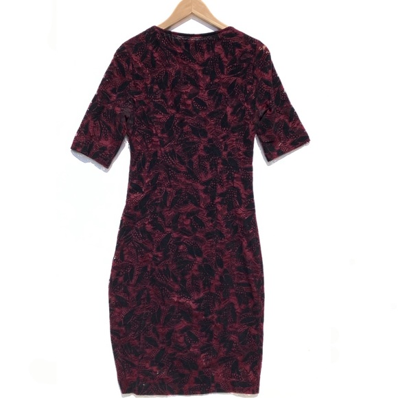 ANTHROPOLOGIE MAEVE Women’s Elorn Burgundy Black Lace Ruched Dress Size 8 - Picture 6 of 8